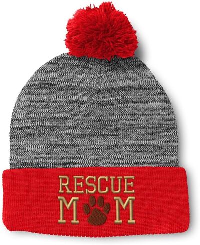 Pom Pom Beanies for Women Rescue Mom Dogs Cats Mother Skull Cap Winter Hats for Men Acrylic One Size in Saudi Arabia