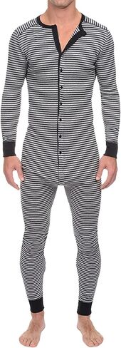 Panegy Men's Long Sleeve Comfortable One Piece Pajama Jumpsuit Stripped Henley Button Onesie Romper S-3XL in Saudi Arabia