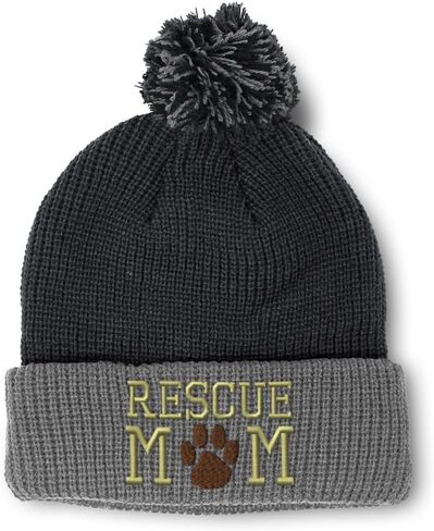 Pom Pom Beanies for Women Rescue Mom Dogs Cats Mother Skull Cap Winter Hats for Men Acrylic One Size in Saudi Arabia