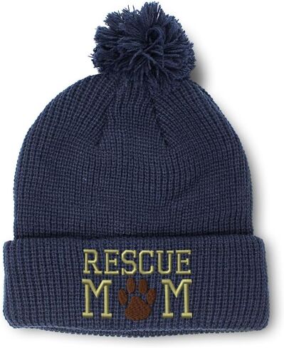 Pom Pom Beanies for Women Rescue Mom Dogs Cats Mother Skull Cap Winter Hats for Men Acrylic One Size in Saudi Arabia