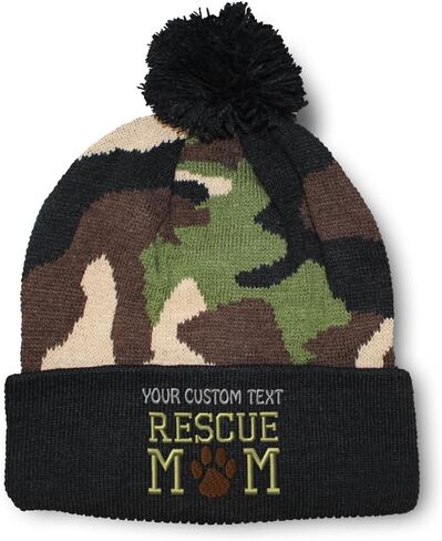 Pom Pom Beanies for Women Rescue Mom Dogs Cats Mother Skull Cap Winter Hats for Men Acrylic One Size in Saudi Arabia