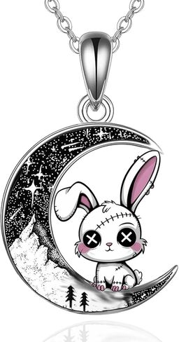Black Cat/Mama Bear/Bat/Spider/Pumpkin/Wolf/Sun and Moon/Turtle/Raven Pendant Necklace for Women 925 Sterling Silver Crescent Moon Necklace Mother's Day Christmas Gothic Jewelry Gifts for Her in Saudi Arabia