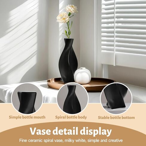 Black Ceramic Vase with Matte Finish – Stylish Watertight Decorative Vase for Fresh or Dried Flowers, Ideal for Home Décor, Table Centerpieces, Weddings, Dining Room, Living Room, or Office in Saudi Arabia