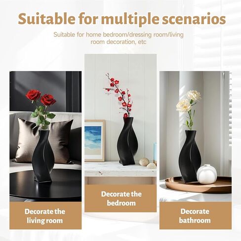 Black Ceramic Vase with Matte Finish – Stylish Watertight Decorative Vase for Fresh or Dried Flowers, Ideal for Home Décor, Table Centerpieces, Weddings, Dining Room, Living Room, or Office in Saudi Arabia