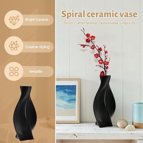 Black Ceramic Vase with Matte Finish – Stylish Watertight Decorative Vase for Fresh or Dried Flowers, Ideal for Home Décor, Table Centerpieces, Weddings, Dining Room, Living Room, or Office in Saudi Arabia