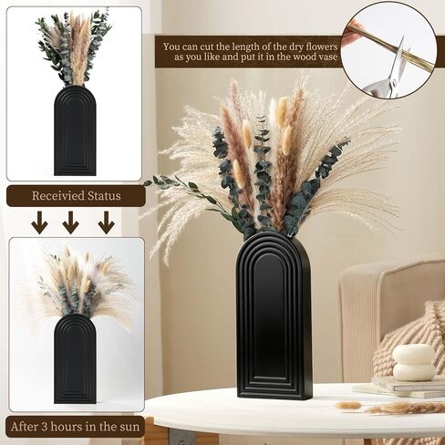 2 Pack Wooden Wall Vase Set with Pampas Grass Eucalyptus, Modern Farmhouse Boho Wall Decor for Living Room, Entryway, Hallway, Bathroom, Dining Room, Black Wall Art for Home Decoration in Saudi Arabia