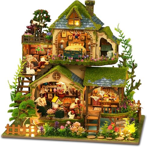 Lannso DIY Dollhouse Miniature Kit, Doll House Kit with Dust Proof Cover, Magic Wand Shop, Mini Handmade Wooden Dollhouse Toys for Adult Gift(F32) in Saudi Arabia