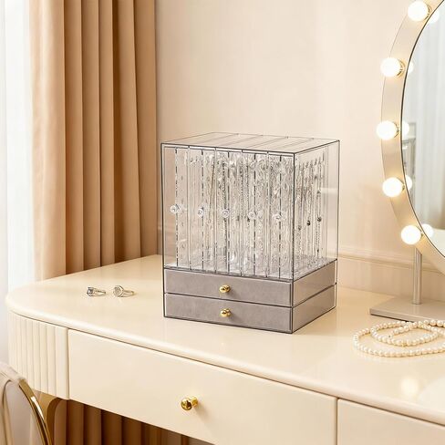Greenfeather Jewelry Organizer with 7 Removable Drawers, Clear Acrylic Jewelry Box with 40 Necklace Hooks, 120 Pairs of Earring Holes, 2 Velvet-Lined Drawers for Rings, Necklaces, Earrings in Saudi Arabia