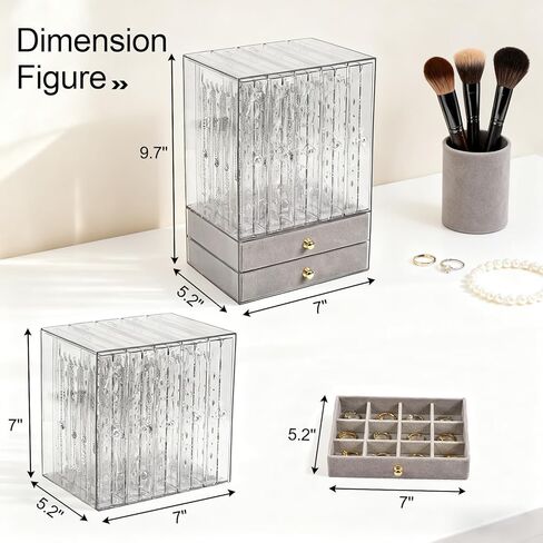 Greenfeather Jewelry Organizer with 7 Removable Drawers, Clear Acrylic Jewelry Box with 40 Necklace Hooks, 120 Pairs of Earring Holes, 2 Velvet-Lined Drawers for Rings, Necklaces, Earrings in Saudi Arabia