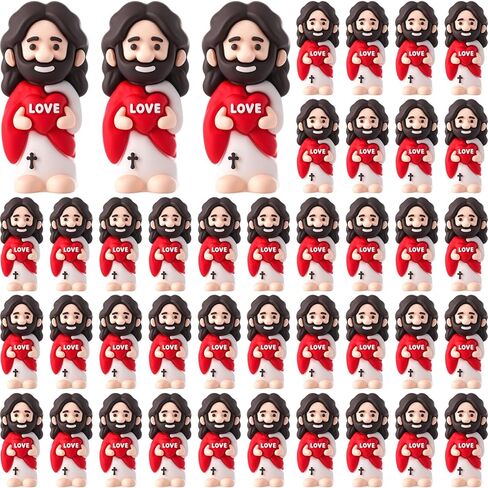 50 Easter Mini Jesus Loves You Figures Little Religious Jesus Toys Hide and Seek for Sunday School Craft Easter Egg Filling Stuffers Christian Party Baptism Gifts (Red) in Saudi Arabia