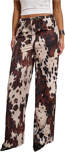 MakeMeChic Women's Cow Print Wide Leg Pants Low Waist Drawstring Baggy Trousers in Saudi Arabia