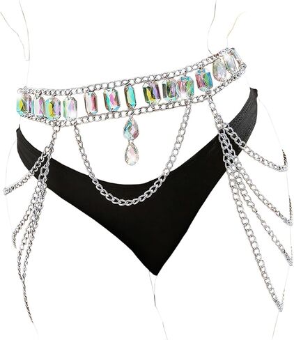 Bohemian Sexy Layered Crystal Waist Chain Bikini Tassel Chain- Sparkling Festival Body Jewelry for Women in Saudi Arabia