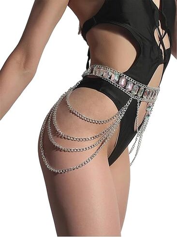 Bohemian Sexy Layered Crystal Waist Chain Bikini Tassel Chain- Sparkling Festival Body Jewelry for Women in Saudi Arabia