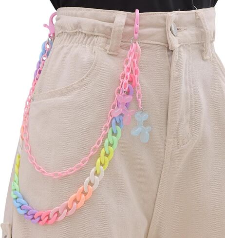 Acrylic Transparent Balloon Dog Charm Layered Colorful Pants Trousers Chain for Women Men Lovely Wallet Belt Pocket Waist Jeans Chains Punk Hip Hop Fashion Body Jewelry Clothing Accessories in Saudi Arabia