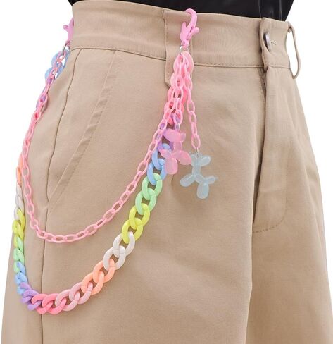 Acrylic Transparent Balloon Dog Charm Layered Colorful Pants Trousers Chain for Women Men Lovely Wallet Belt Pocket Waist Jeans Chains Punk Hip Hop Fashion Body Jewelry Clothing Accessories in Saudi Arabia