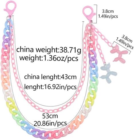Acrylic Transparent Balloon Dog Charm Layered Colorful Pants Trousers Chain for Women Men Lovely Wallet Belt Pocket Waist Jeans Chains Punk Hip Hop Fashion Body Jewelry Clothing Accessories in Saudi Arabia