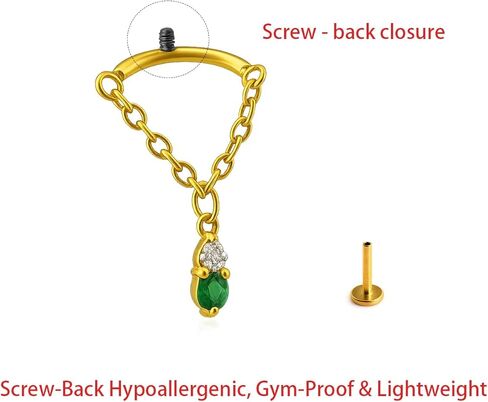 Luxury Gold Titanium Ear Chain, Elegant Drop Design with Gleaming Zircon Accent, 10mm+10mm Symmetric Screw Back, Hypoallergenic Fine Earrings(Gold) in Saudi Arabia