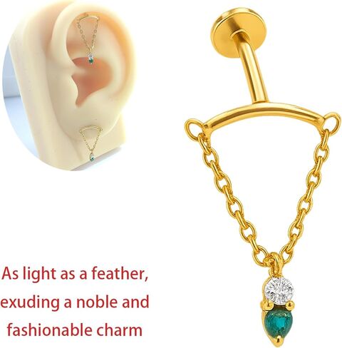 Luxury Gold Titanium Ear Chain, Elegant Drop Design with Gleaming Zircon Accent, 10mm+10mm Symmetric Screw Back, Hypoallergenic Fine Earrings(Gold) in Saudi Arabia