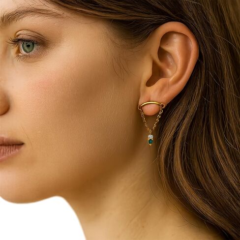 Luxury Gold Titanium Ear Chain, Elegant Drop Design with Gleaming Zircon Accent, 10mm+10mm Symmetric Screw Back, Hypoallergenic Fine Earrings(Gold) in Saudi Arabia