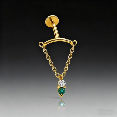 Luxury Gold Titanium Ear Chain, Elegant Drop Design with Gleaming Zircon Accent, 10mm+10mm Symmetric Screw Back, Hypoallergenic Fine Earrings(Gold) in Saudi Arabia