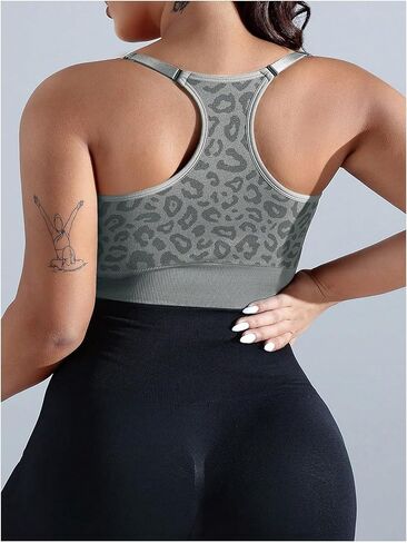 OYOANGLE Women's Plus Size Leopard Print Sports Bra Scoop Neck Workout Top in Saudi Arabia