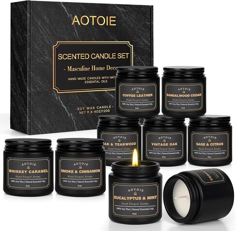 Mens Scented Candle Gift Set, 9 Pack Candles for Men, 36 oz Soy Candle, 200+ Hours Burn Time, Aromatherapy Gifts for Dad, Boyfriend, Husband for Christmas, Father’s Day, Birthday in Saudi Arabia