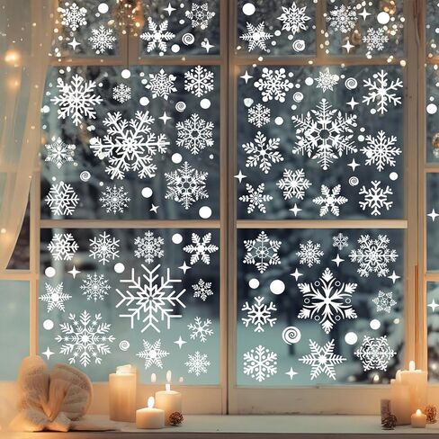 113PCS Silver Glitter Snowflake Window Clings, Christmas Window Decals, Winter Wonderland Home Party Decorations in Saudi Arabia