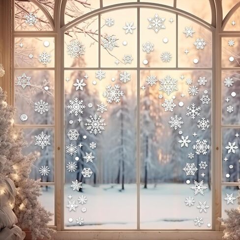 113PCS Silver Glitter Snowflake Window Clings, Christmas Window Decals, Winter Wonderland Home Party Decorations in Saudi Arabia