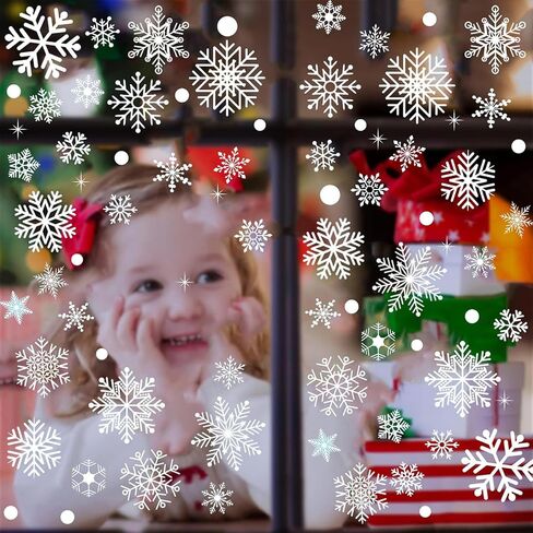 113PCS Silver Glitter Snowflake Window Clings, Christmas Window Decals, Winter Wonderland Home Party Decorations in Saudi Arabia