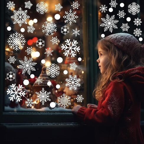 113PCS Silver Glitter Snowflake Window Clings, Christmas Window Decals, Winter Wonderland Home Party Decorations in Saudi Arabia