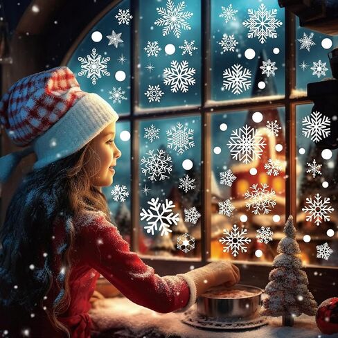 113PCS Silver Glitter Snowflake Window Clings, Christmas Window Decals, Winter Wonderland Home Party Decorations in Saudi Arabia