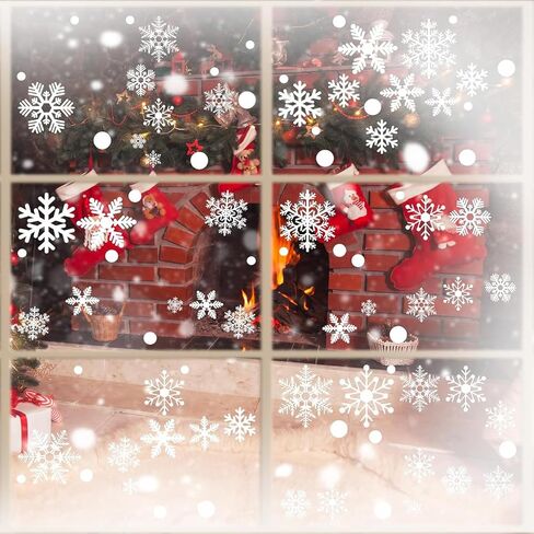 113PCS Silver Glitter Snowflake Window Clings, Christmas Window Decals, Winter Wonderland Home Party Decorations in Saudi Arabia