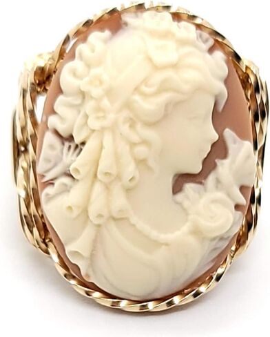 Grecian Goddess Butterflies Large Cameo 14k Gold Filled Ring Coffee Jewelry in Kuwait