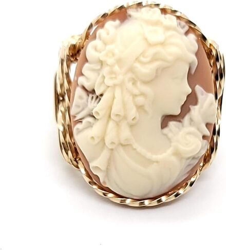 Grecian Goddess Butterflies Large Cameo 14k Gold Filled Ring Coffee Jewelry in Kuwait