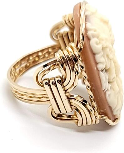 Grecian Goddess Butterflies Large Cameo 14k Gold Filled Ring Coffee Jewelry in Kuwait