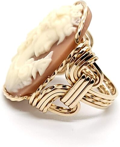 Grecian Goddess Butterflies Large Cameo 14k Gold Filled Ring Coffee Jewelry in Kuwait