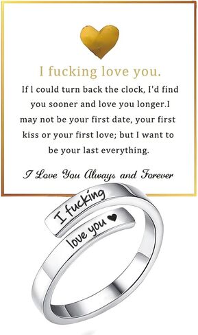 I Fcking Need You Ring For Women, Open Adjustable Stainless Steel I F Love You Ring Engraved Heart Spiral Wrap Twist Vintage Romantic Promise Rings Inspirational Jewelry for Wife Girlfriend Boyfriend in Saudi Arabia
