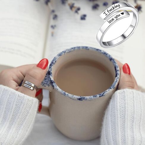 I Fcking Need You Ring For Women, Open Adjustable Stainless Steel I F Love You Ring Engraved Heart Spiral Wrap Twist Vintage Romantic Promise Rings Inspirational Jewelry for Wife Girlfriend Boyfriend in Saudi Arabia