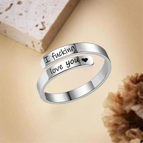 I Fcking Need You Ring For Women, Open Adjustable Stainless Steel I F Love You Ring Engraved Heart Spiral Wrap Twist Vintage Romantic Promise Rings Inspirational Jewelry for Wife Girlfriend Boyfriend in Saudi Arabia