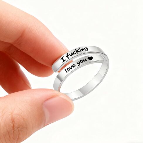 I Fcking Need You Ring For Women, Open Adjustable Stainless Steel I F Love You Ring Engraved Heart Spiral Wrap Twist Vintage Romantic Promise Rings Inspirational Jewelry for Wife Girlfriend Boyfriend in Saudi Arabia