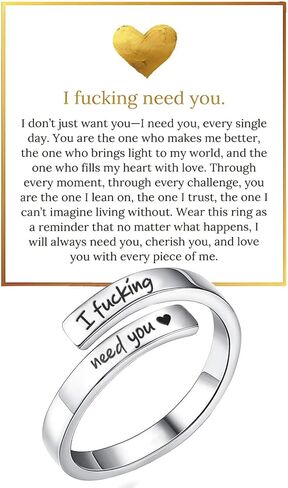 I Fcking Need You Ring For Women, Open Adjustable Stainless Steel I F Love You Ring Engraved Heart Spiral Wrap Twist Vintage Romantic Promise Rings Inspirational Jewelry for Wife Girlfriend Boyfriend in Saudi Arabia