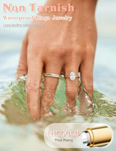FUNRUN JEWELRY خواتم ذهبية قابلة للتكديس للنساء غير مشوهة - 14 قيراط مطلية بالذهب مكعب زركونيا خاتم الزفاف مجموعة أنيقة التراص بيان الخطوبة وعد خواتم للنساء العصرية الإبهام حجم 5-10 in Kuwait