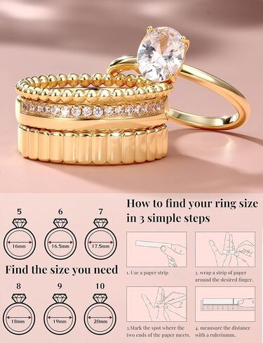 FUNRUN JEWELRY خواتم ذهبية قابلة للتكديس للنساء غير مشوهة - 14 قيراط مطلية بالذهب مكعب زركونيا خاتم الزفاف مجموعة أنيقة التراص بيان الخطوبة وعد خواتم للنساء العصرية الإبهام حجم 5-10 in Kuwait