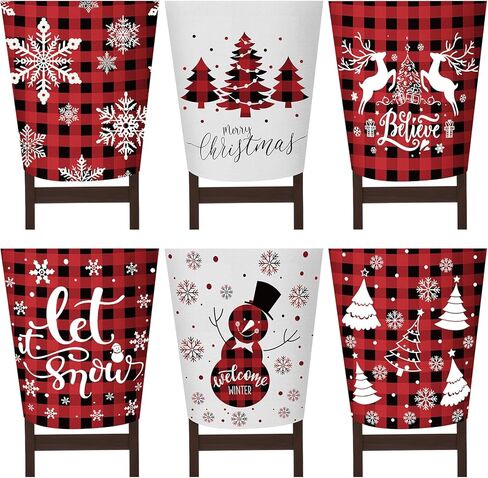 6 Pcs Christmas Chair Covers Winter Xmas Tree Snowflake Elk Dining Room Seat Covers for Home Hotel Kitchen Holiday Party Decor(Plaid) in Saudi Arabia