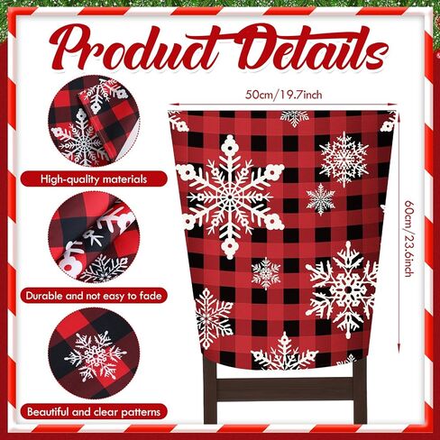 6 Pcs Christmas Chair Covers Winter Xmas Tree Snowflake Elk Dining Room Seat Covers for Home Hotel Kitchen Holiday Party Decor(Plaid) in Saudi Arabia