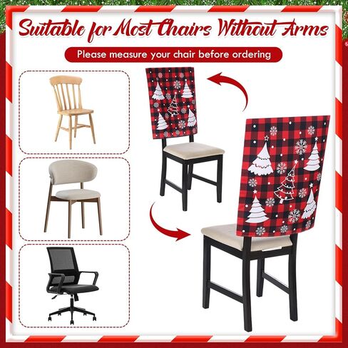 6 Pcs Christmas Chair Covers Winter Xmas Tree Snowflake Elk Dining Room Seat Covers for Home Hotel Kitchen Holiday Party Decor(Plaid) in Saudi Arabia