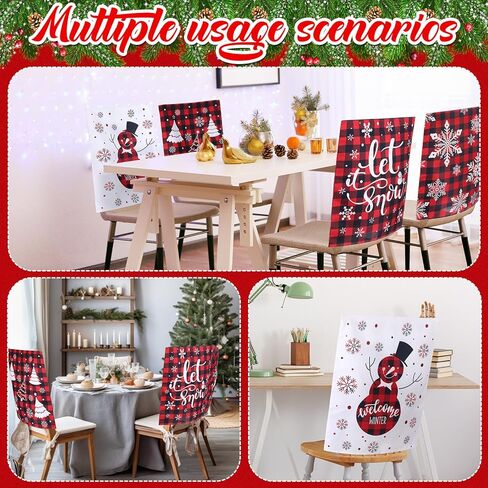 6 Pcs Christmas Chair Covers Winter Xmas Tree Snowflake Elk Dining Room Seat Covers for Home Hotel Kitchen Holiday Party Decor(Plaid) in Saudi Arabia