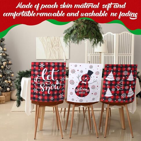6 Pcs Christmas Chair Covers Winter Xmas Tree Snowflake Elk Dining Room Seat Covers for Home Hotel Kitchen Holiday Party Decor(Plaid) in Saudi Arabia