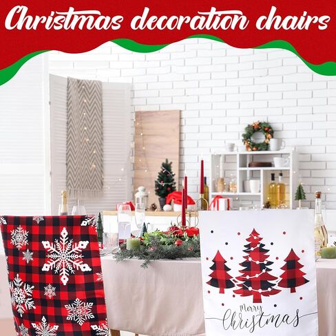 6 Pcs Christmas Chair Covers Winter Xmas Tree Snowflake Elk Dining Room Seat Covers for Home Hotel Kitchen Holiday Party Decor(Plaid) in Saudi Arabia