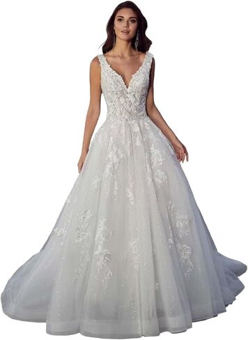 Wedding Dresses for Bride Laces Appliques Brides Dress V-Neck Long Bridal Gowns LU98 in Saudi Arabia
